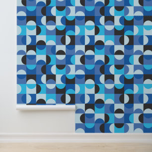 Papier Peint Mi-siècle Moderne demi-cercles Turquouise Bleue