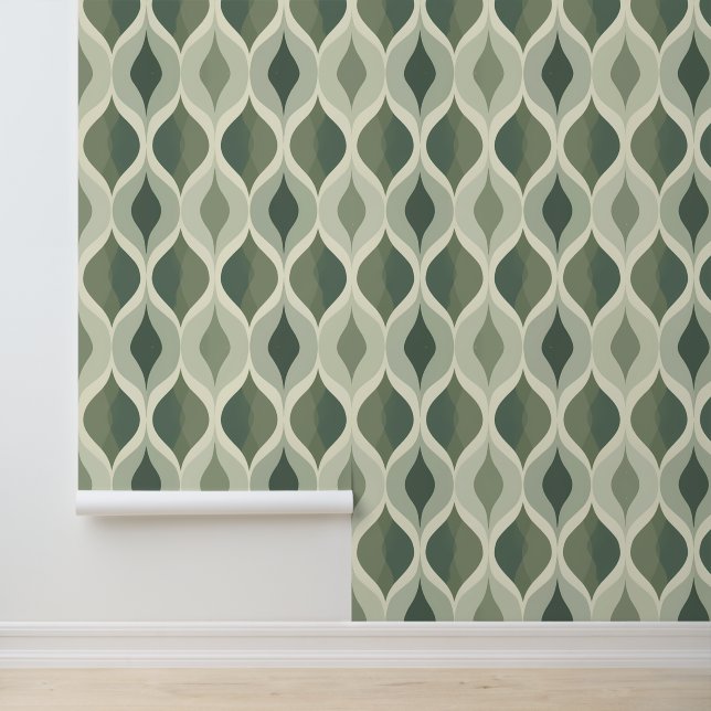 Papier Peint Mi-Siècle Moderne Sage Vert Ellipse Ovals (Application)