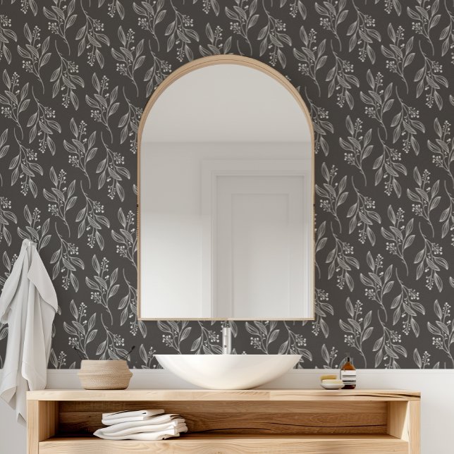 Papier Peint MIA Fleur noire Motif Botanique Flore foncée (MIA Black Flower Pattern Botanical Dark Floral Wallpaper)