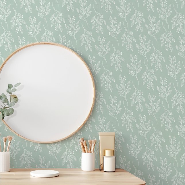 Papier Peint MIA Sage Green Flower Motif Botanique Floral (MIA Sage Green Flower Pattern Botanical Floral Wallpaper)
