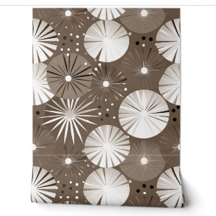 Papier Peint Mid Century Moderne Starbursts Sepia et blanc