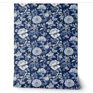 Papier Peint Midnight Blossom Petite - Bleu et blanc