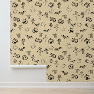Papier Peint Mignon et Effrayant Halloween Doodle Vintage