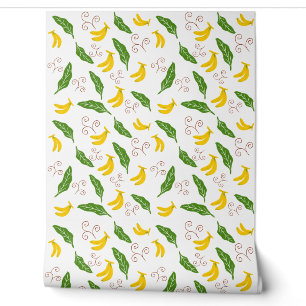 Papier peint mignon motif banane et feuille verte 