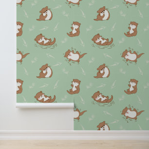 Papier Peint Mignon motif sans couture de loutre Kawaii sur fon