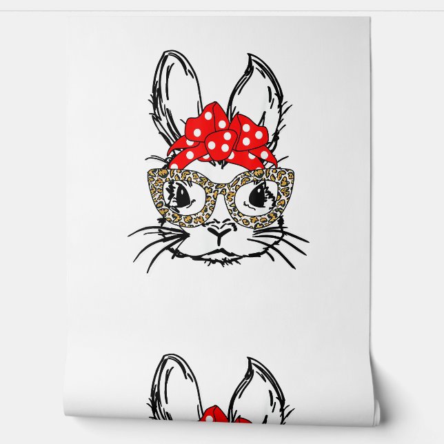 Papier Peint Mignonette Empreinte de léopard Visage Bandana Rou (Déroulement)