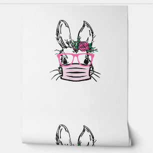 Papier Peint Mignonne face lapin avec lunettes Masque Visage Ra