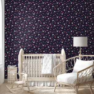 Papier Peint Mignonne lapin blanc et fleurs sur Motif pourpre