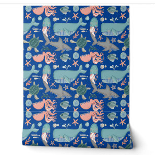 Papier Peint Mignonne Sous La Mer Animaux Salle Enfants