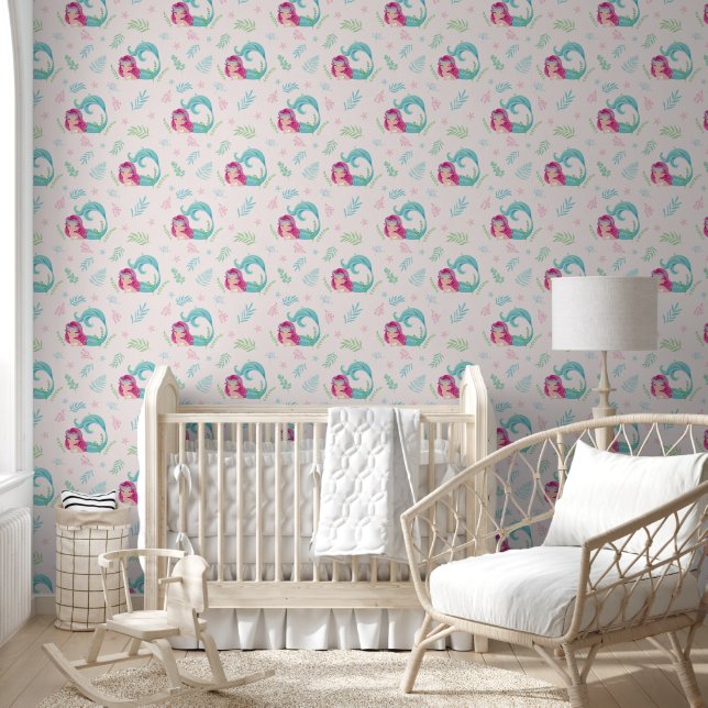 Papier Peint Mignonne Sous La Mer Sirène Pur Rose (Enfants)