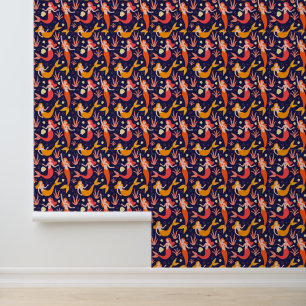 Papier Peint Mignonnes filles sirène carrelée motif