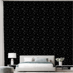 Papier Peint Mignonnes Lunes et Étoiles en noir et blanc