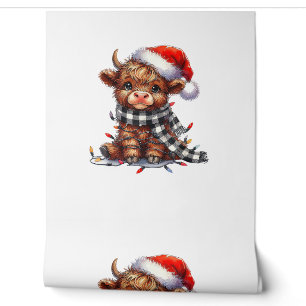 Papier Peint Mignons feux de Noël Vache Highland Funny Noël