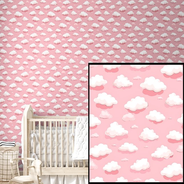 Papier Peint Mignons nuages roses et blancs sur le rose moyen (Créateur téléchargé)