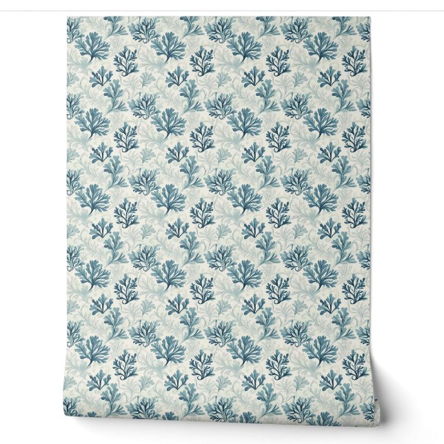 Papier Peint Mini Whispers de fougères de mer - Turquoise, blan (Déroulement)