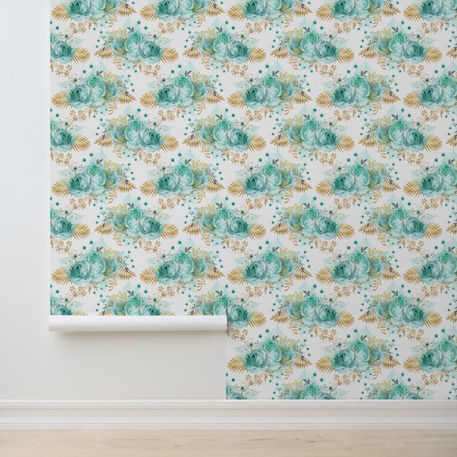 Papier Peint Mint Gold Floral (Application)