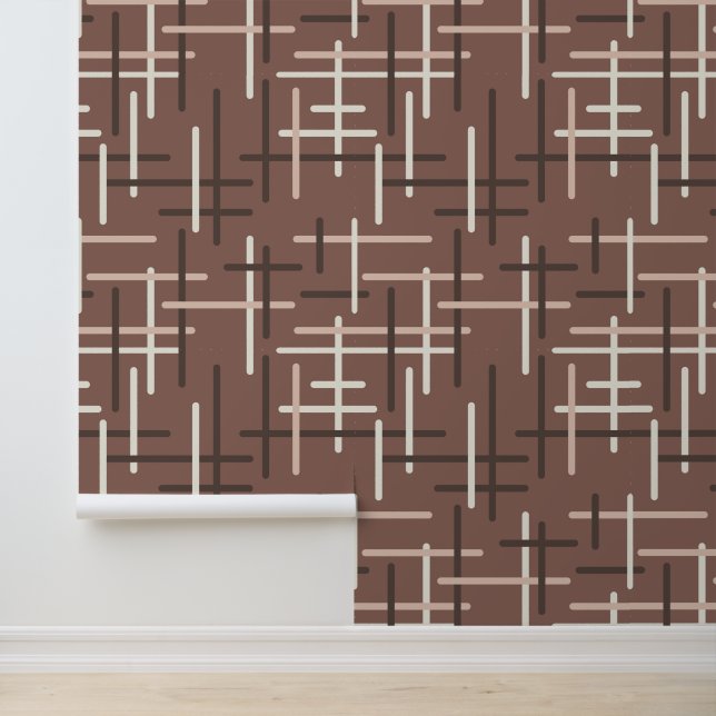 Papier Peint Mocha Mousse Ligne géométrique Art Midsiècle (Application)