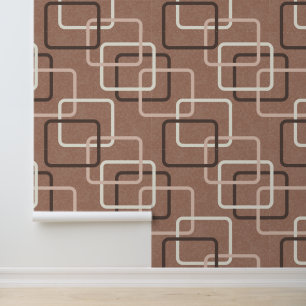 Papier Peint Mocha Mousse Rétro Carrés géométriques du milieu d