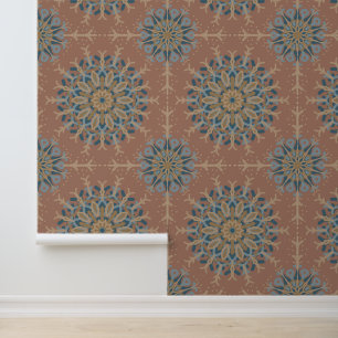 Papier Peint Mocha Mousse Turquoise Mandala Retro MidCentury