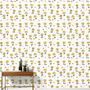 Papier Peint Modèle Floral Jaune Moderne Du Milieu Du Siècle