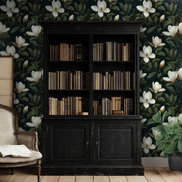 Papier Peint Modèle Floral Magnolia blanc Arrière - plan noir