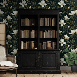 Papier Peint Modèle Floral Magnolia blanc Arrière - plan noir
