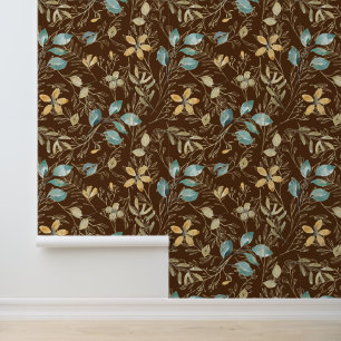 Papier Peint Modèle Floral Turquoise Brown