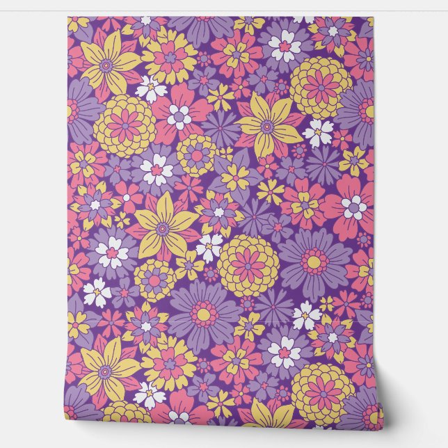 Papier Peint Modèle floral violet rétro (Déroulement)