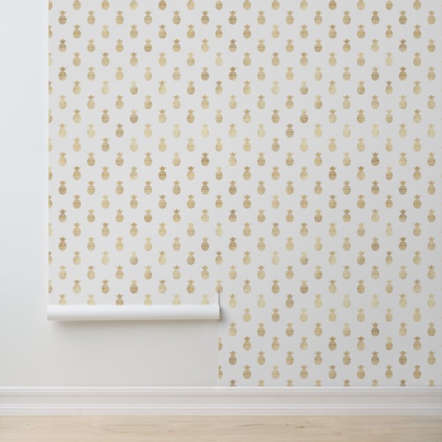 Papier Peint Modèle Tropical Gold Ananas (Application)