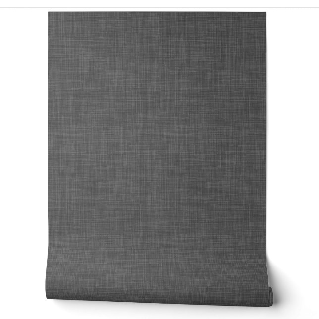 Papier Peint Modern Dark Charcoal Linen Look Texture (Déroulement)