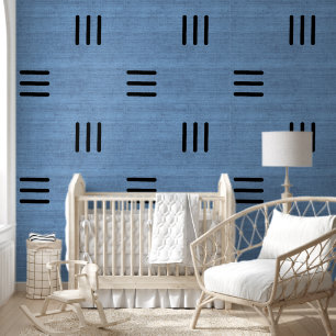 Papier Peint Moderne Africain Mudcloth Style Clair Bleu