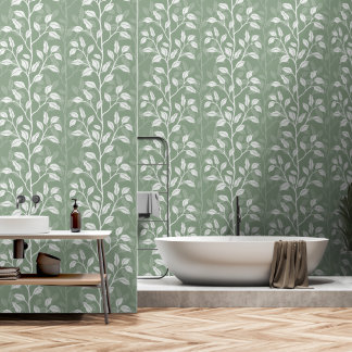Papier Peint Moderne botanique feuilles montantes vert sauge