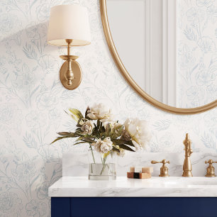 Papier Peint Moderne Chic Ligne Bleue Art Floral Folio Motif