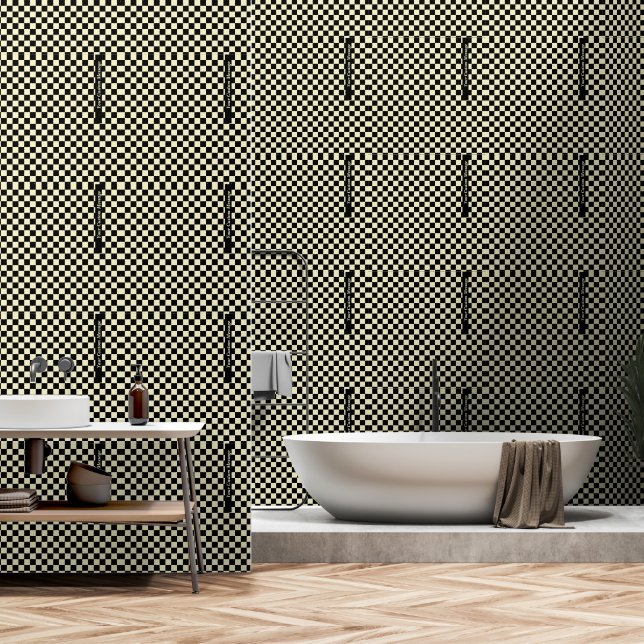 Papier Peint Moderne Chic noir & blanc À damiers géométrique (Salle de bain)