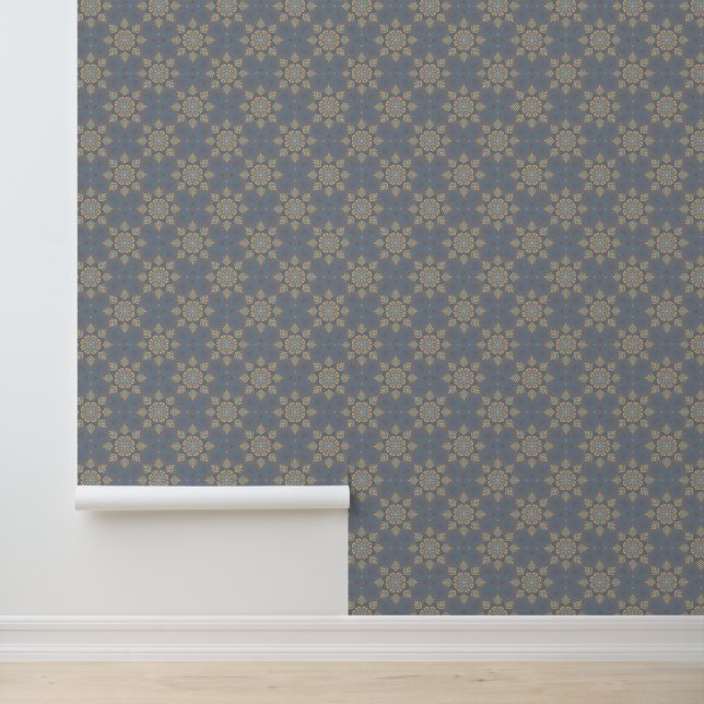 Papier Peint Moderne Elégant Gris Mandala motif floral (Application)