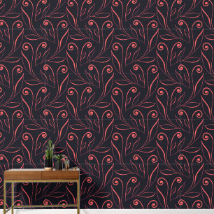 Papier Peint Moderne & Élégant Rosé Et Noir Feuillage & Fils