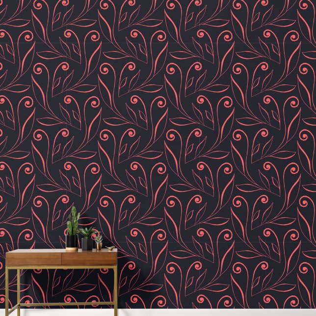 Papier Peint Moderne & Élégant Rosé Et Noir Feuillage & Fils (Couloir)