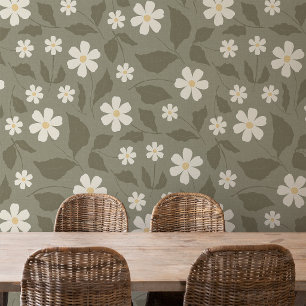 Papier Peint Moderne Ferme Daisy Teintes Olivâtres et Tons Terr