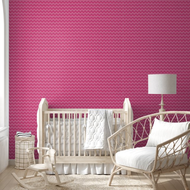 Papier Peint Moderne Rayé Zig Zag Rose (Enfants)