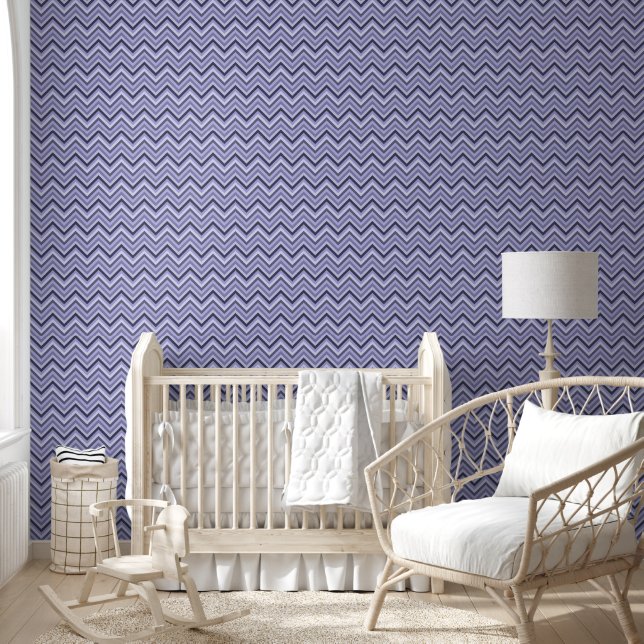 Papier Peint Moderne Rayé Zig Zag Violet (Enfants)