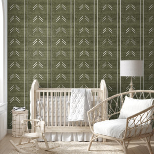 Papier Peint Moderne Tendance Africaine Mudcloth Vert
