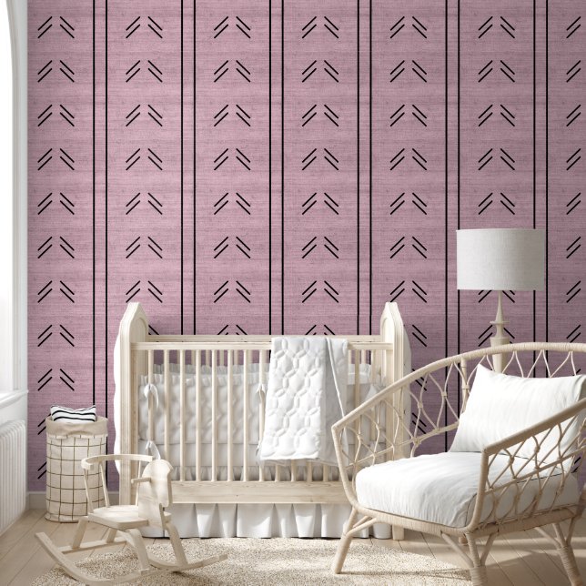 Papier Peint Moderne tendance en tissu boueux africain rose (Enfants)