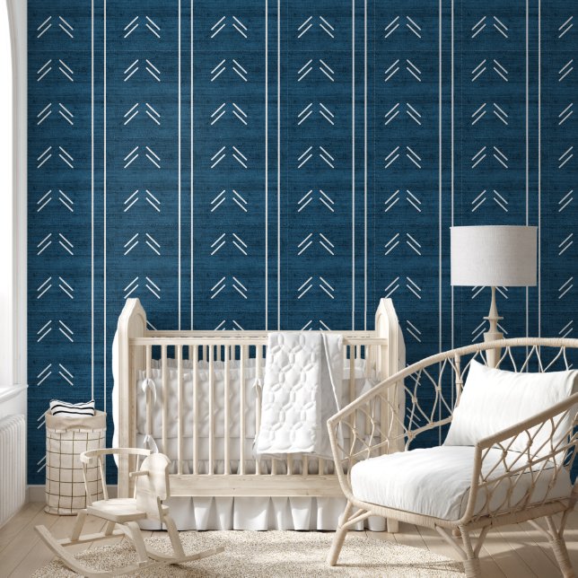 Papier Peint Moderne tendance tissu de boue africain bleu foncé (Enfants)