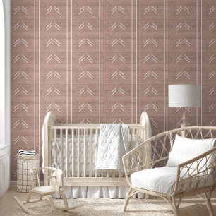 Papier Peint Moderne Tissu Africain Mudcloth Rose Clair Tendanc