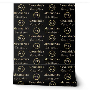 Papier Peint Monogramme personnalisé Black Gold Nom commercial