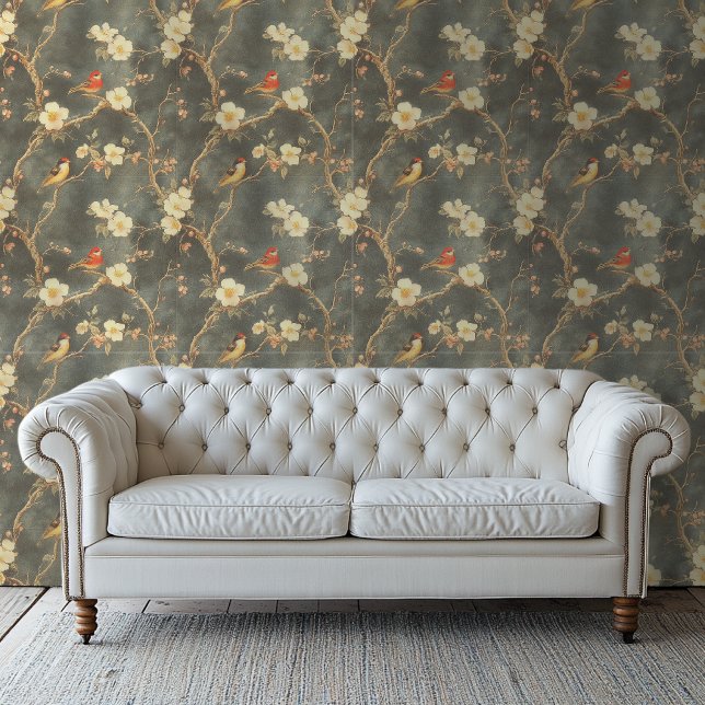 Papier peint Moody Floral avec fleurs et oiseaux (Créateur téléchargé)