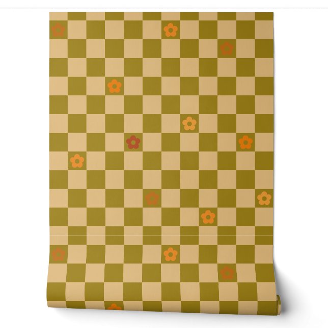 Papier Peint Motif à carreaux de fleurs - N° 02 (Déroulement)