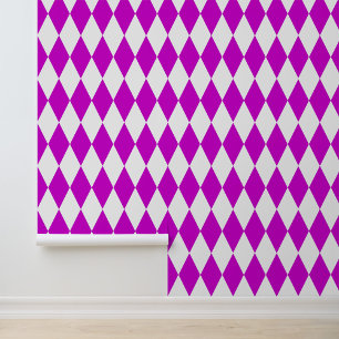Papier Peint Motif à carreaux en diamants Harlequin blanc viole