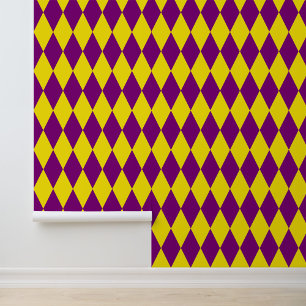 Papier Peint Motif à carreaux Harlequin jaune et violet