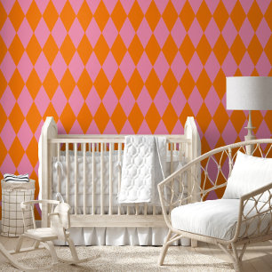 Papier Peint Motif à carreaux Harlequin orange et rose